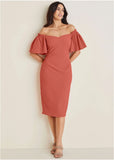 Fluted Satin Midi Dress Burnt Orange