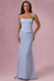 Satin Corset Bridesmaid Dress in Sky Blue
