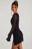 Embellished Wrap Over A Line Mini Dress in Black
