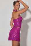 Embellished Heart Detail A Line Micro Mini Skirt in Magenta