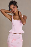 Satin Lace Up Corset Top in Baby Pink