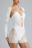 Embellished Cut Out Unitard in Ivory