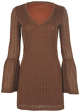 Bell Sleeve Pointelle Mini Brown