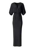 Drape Sleeve Maxi Dress Jet Black