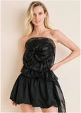 Rosette Bubble Mini Dress Jet Black