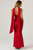 Scarf Detail Strapless Gown in Scarlet Red
