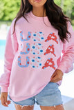 USA Floral Light Pink Oversized Graphic Sweatshirt