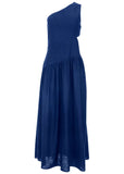 Linen Cutout Maxi Dress Sodalite Blue