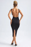 Ruched Open Back Midaxi Dress in Black