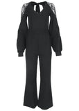 Ponte Lace Detail Jumpsuit Jet Black