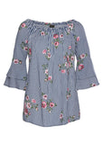 Floral 3 4 Sleeve Top Blue Multi