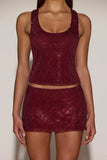 Embellished Jersey Scoop Neck Racerback Top in Burgundy