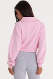 Ribbed Knit Zip Up Cropped Sweatshirt in Pale Pink