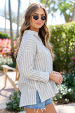 Cruel Summer Tan and Ivory Striped Gauze Button Down Top