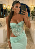 Ocean Eyes Embellished Corset Cut Out Maxi Dress Mint