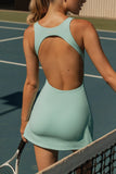 Soft Active Open Back Tennis Dress in Aqua