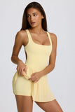 Soft Active Open Back Pleated Tennis Dress in Lemon