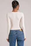V Neck Long Sleeve Top in Vanilla