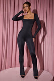Petite Slinky Jersey Cowl Neck Jumpsuit in Black