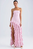 Ruffle Trim Strapless Gown in Light Pink