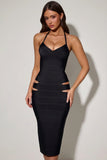 Cut Out Halterneck Bodycon Midaxi Dress in Black