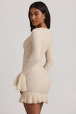 Long Sleeve Ruffled Lace Mini Dress in Ivory