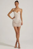Semi Sheer Embellished Draped Corset Mini Dress in White