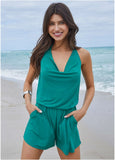 Cowl Neck Cover Up Romper Teal
