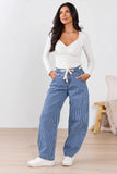 Olivia Navy Pinstripe Barrel Jeans SALE