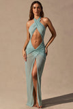 Cut Out Halterneck Maxi Dress in Seafoam Green