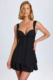 Ruffle Trim Button Detail Corset Mini Dress in Black