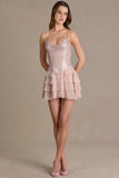 Embellished Corset Mini Dress in Blush Pearl