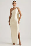 Asymmetric Scarf Detail Maxi Dress in Ivory