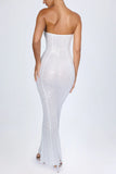 Embellished Cut Out Bandeau Maxi Dress in White