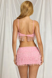 Fringed Low Rise Mini Skirt in Candyfloss Pink