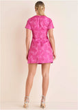 Jacquard A Line Mini Dress Pink Metallic