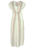 V Neck Faux Wrap Dress White Multi