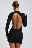 Modal Open Back Long Sleeve Mini Dress in Black