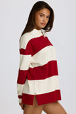 Striped Oversized Long Sleeve T Shirt in Dark Red