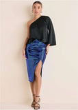 Sequin Midi Skirt Blue Black