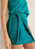 V Neck Side Wrap Mini Dress Teal