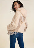 Faux Fur Bomber Jacket With Fringe Detail White