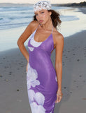 NOUR MESH MAXI DRESS PURPLE MACRO FLORAL