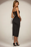 Lace Soft Scoop Corset Satin Midaxi Dress in Black