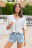 Island Dreamer Ivory Tie Front Eyelet Blouse