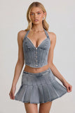 Low Rise Pleated Mini Skirt in Light Blue