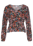 V Neck Peplum Blouse Purple Multi