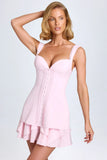 Ruffle Trim Button Detail Corset Mini Dress in Blush