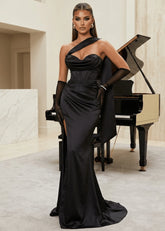 Shadowed Beauty Satin Gown with Neck Scarf Black