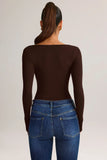 Modal Square Neck Long Sleeve Top in Chocolate Brown